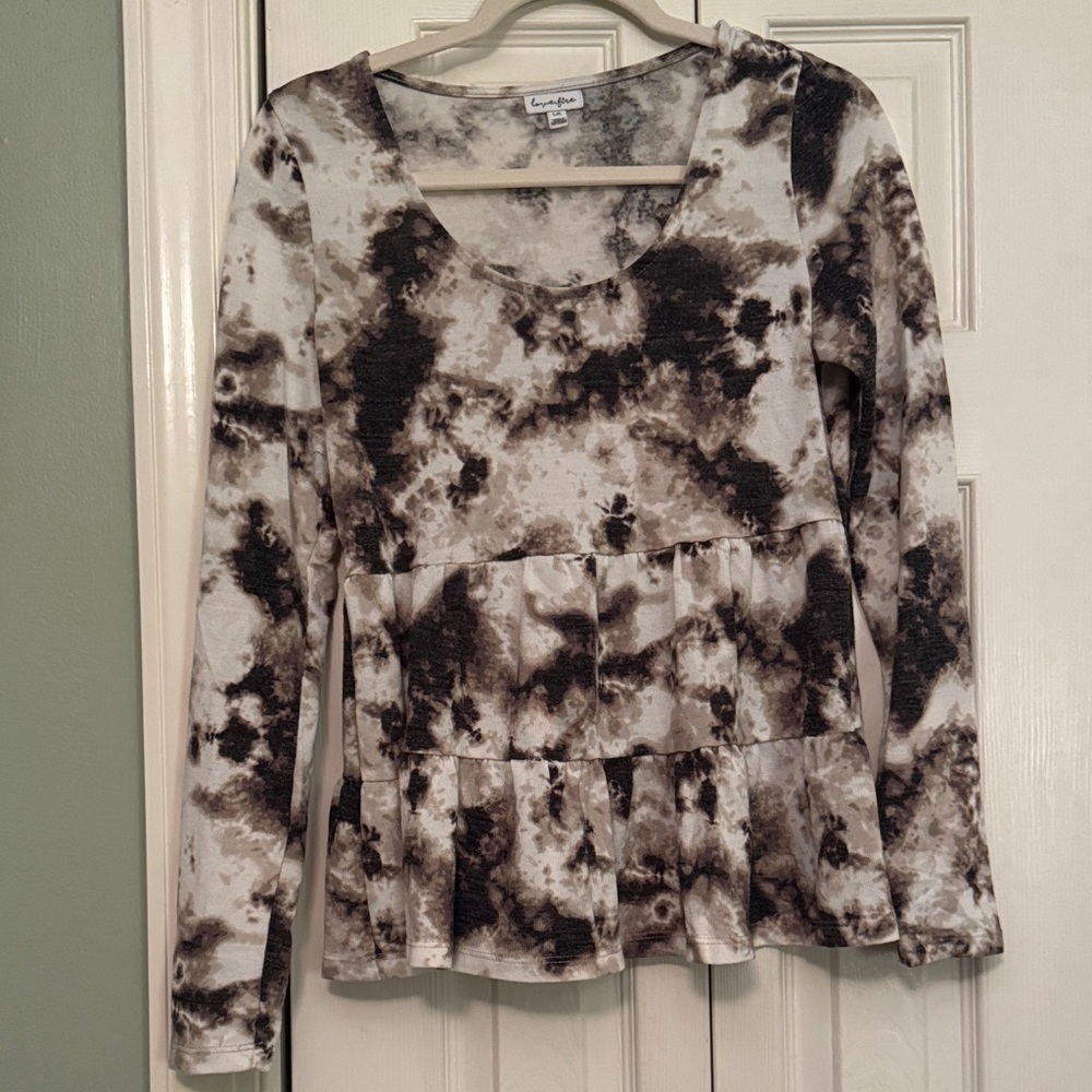 love, Fire cow print soft stretchy long sleeve babydoll top